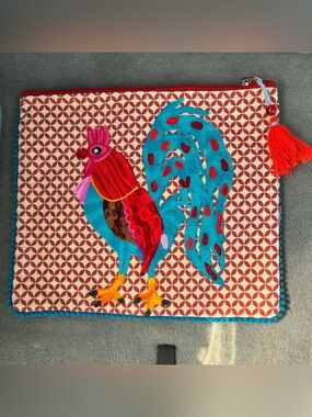 KARMA LIVING ROOSTER EMBROIDERED POUCH